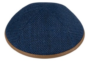 Picture of iKippah Navy Burlap with Camel Leather Rim Size 2